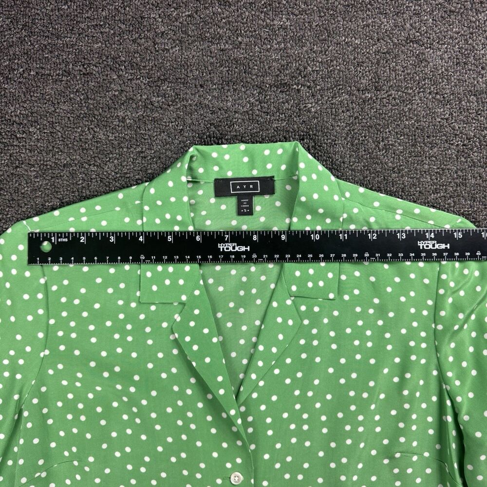AYR Women’s Size S Polka Dot Short Sleeve Button Up Blouse Green Silk Blend - Picture 5 of 12